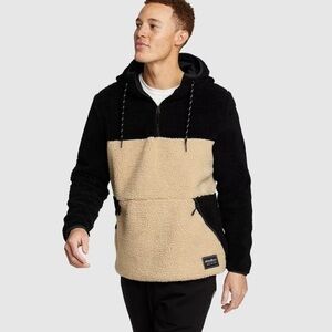 Eddie Bauer chilali fleece hooded pullover, black and tan, size large